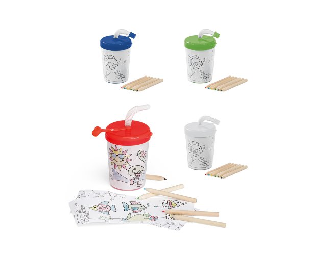 Copo para viagem. PP e PS. Com palhinha flexvel. 3 desenhos para color