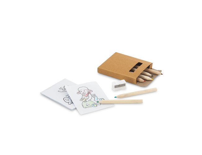 Kit para pintar em caixa de carto. Carto. Incluso 6 mini lpis de cor