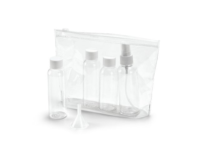 Bolsa de cosmticos hermtica. PVC. Incluso 3 frascos (2 x 65 ml e 60 m
