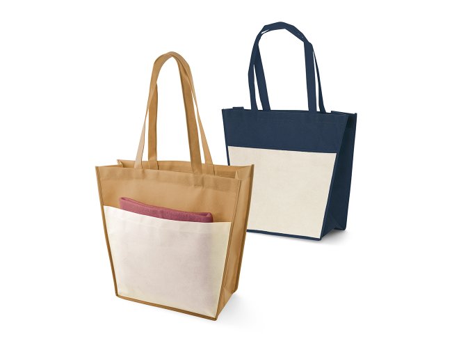 Sacola. Non-woven: 80 g/m. Bolso frontal. Alas de 60 cm.     400 x 35