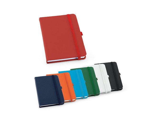 Caderno capa dura. C. sinttico. Com porta esferogrfica e 80 folhas n