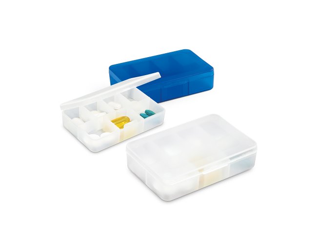 Porta comprimidos. Com 7 divisrias. Food grade.     85 x 55 x 20 mm