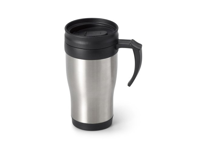 Caneca para viagem. Ao inox e PP. Com tampa. Capacidade at 420 ml. Fo