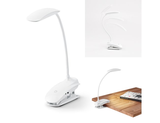 Luminria de mesa. ABS. LED COB. Com mola, brao flexvel e boto ttil