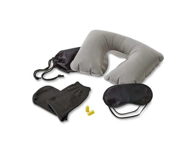 Kit de viagem. Incluso almofada de pescoo, mscara para dormir, tampe